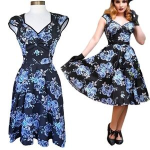 Floral Black and Blue Women's Dress